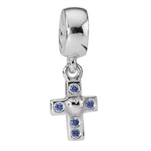 Pandora Retired Sterling Silver Cross Dangle with Blue Zirconia - 790355CZB